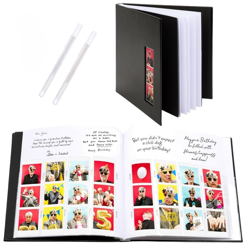 pbf PHOTO BOOTH FRAMES PBF (1 Pack) Photo Booth Album, Guest Book with 2x6 Clear Picture Inserts, Black Cover with Plastic Sleeves & White Pages, Scrapbook Album for Photo Strips, Memory Book, Wedding, and Baby Showers - Image 1